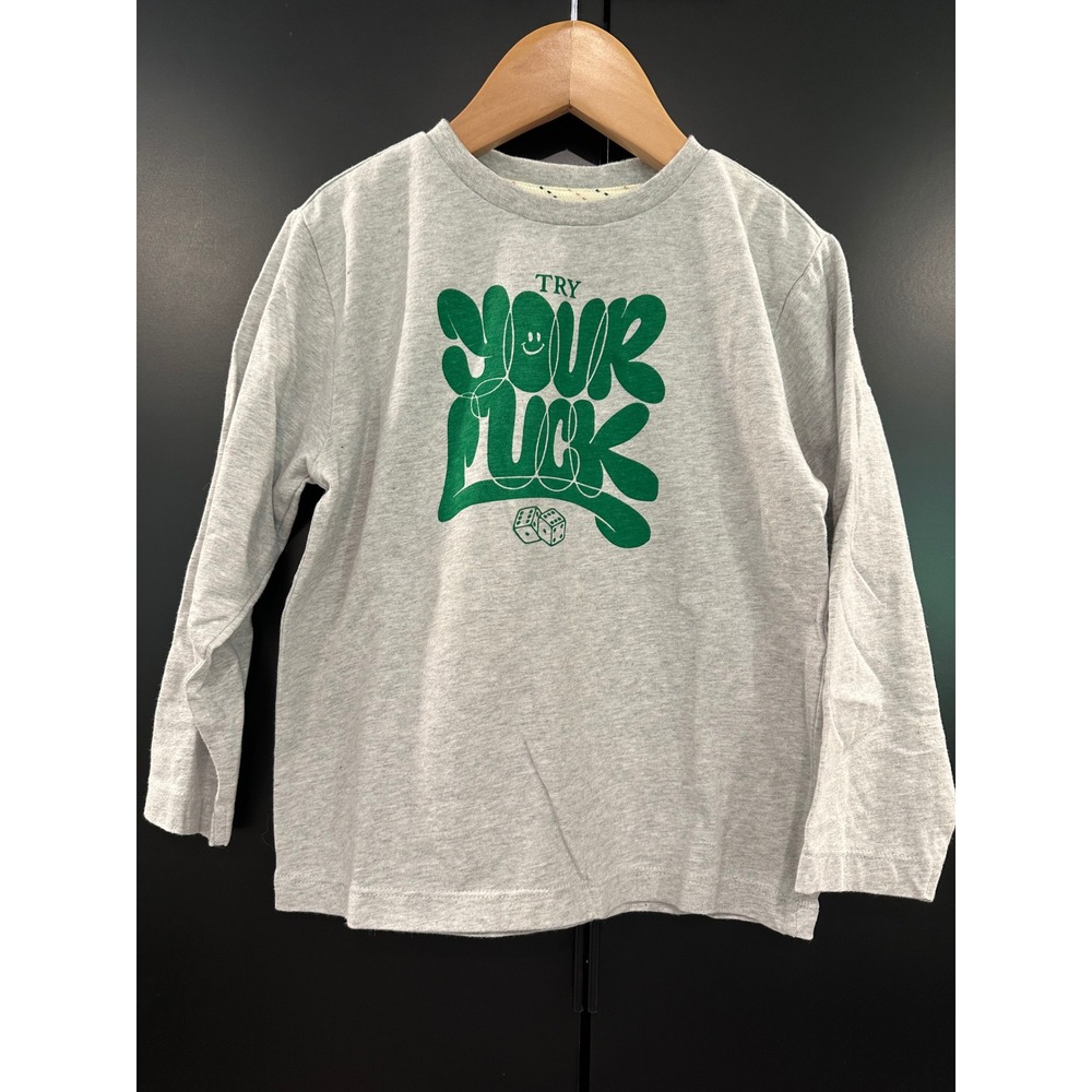 Noppies The New Kids Club Try Your Luck Long Sleeve Grey Organic Cotton Tee 4Y